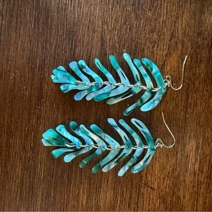 Teal Leaf Dangle Earrings